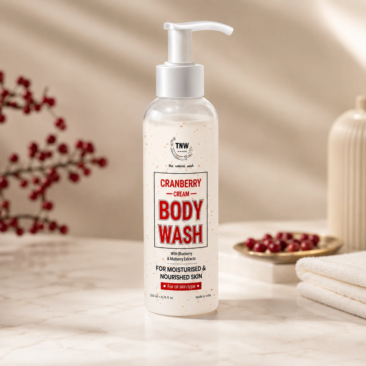 TNW The Natural Wash Cranberry Cream Body Wash with Blueberry & Mulberry Extracts | Moisturising & Nourishing 200 ml, image 1
