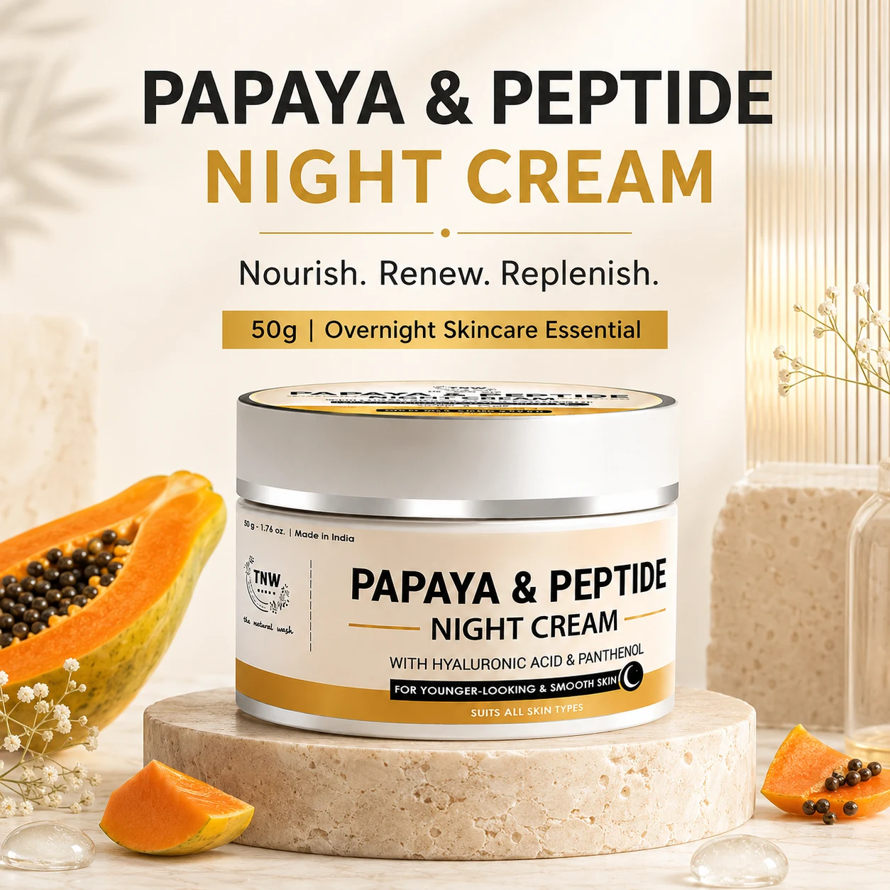 TNW The Natural Wash Papaya Peptide Night Cream 50g for Glowing, Smooth, Hydrated & Youthful-Looking Skin, image 1
