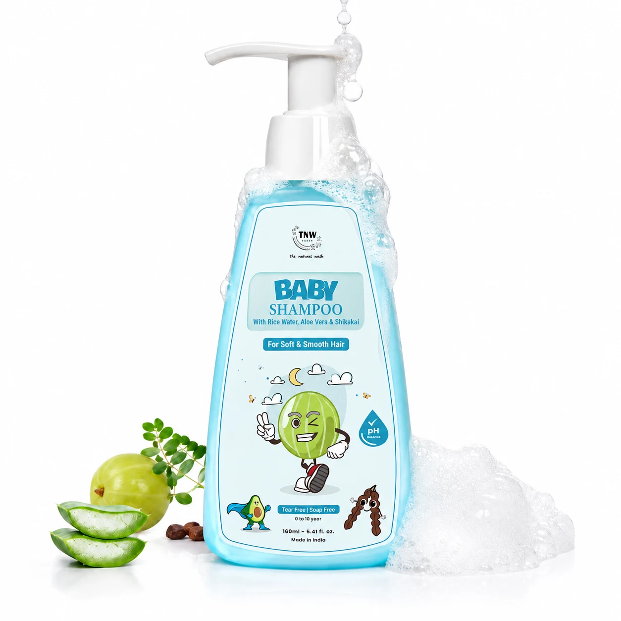 TNW The Natural Wash Nourishing Baby Shampoo 160 ml with Rice Water, Aloe Vera & Shikakai | No Tear Formula Baby Shampoo for Soft, Smooth & Healthy-Looking Hair, image 1