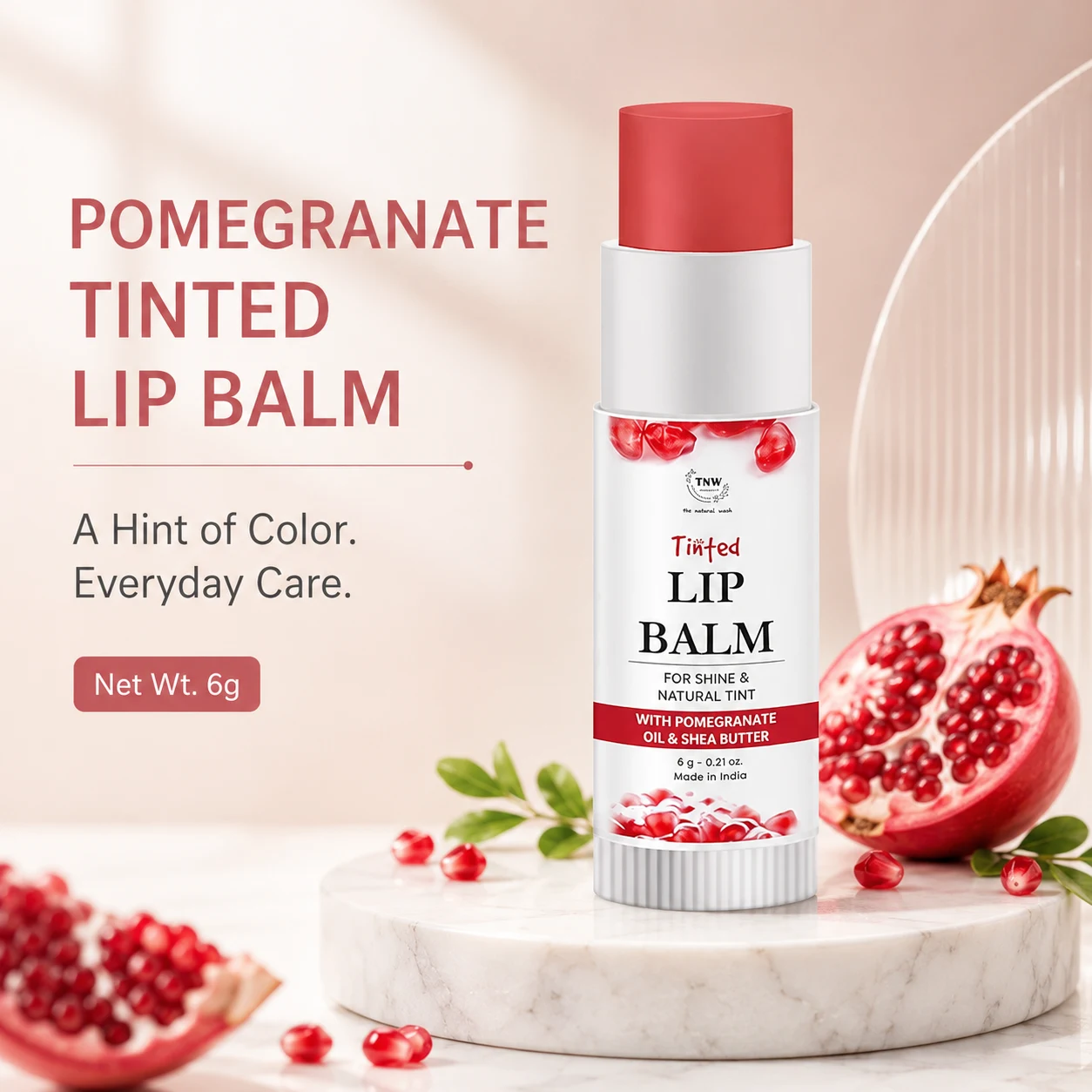 TNW The Natural Wash Pomegranate Tinted Lip Balm 6g for Soft, Moisturized Lips with Natural Red Tint, image 1