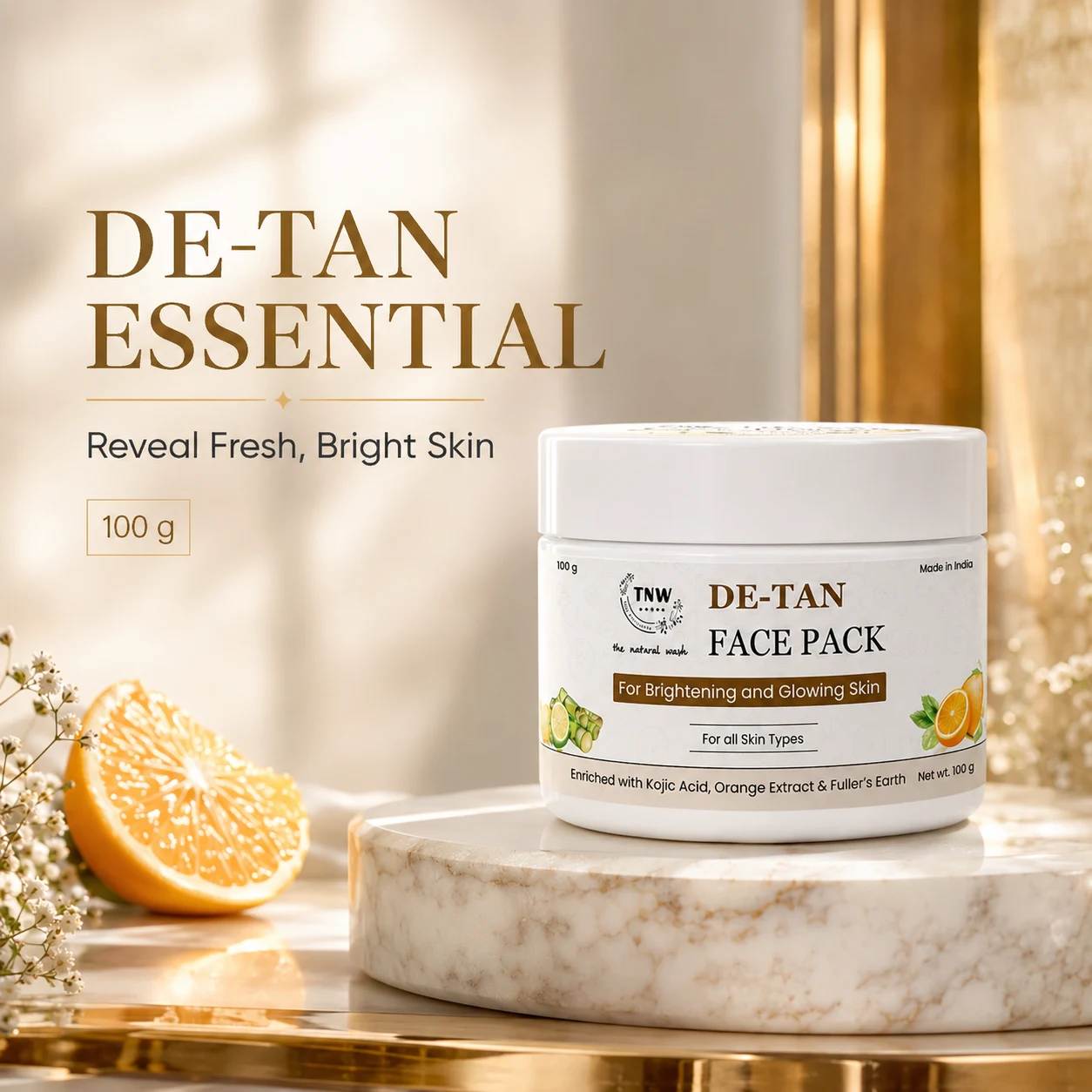 TNW - The Natural Wash De Tan Face Pack 100g with Kojic Acid, Orange & Lemon for Brighter-Looking Skin, image 1