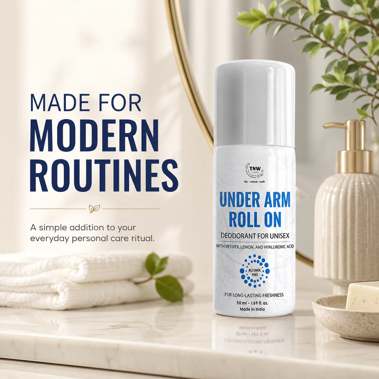 TNW The Natural Wash Underarm Roll On Unisex 50ml for Fresh, Smooth & Odour-Free Feeling Underarms, image 1