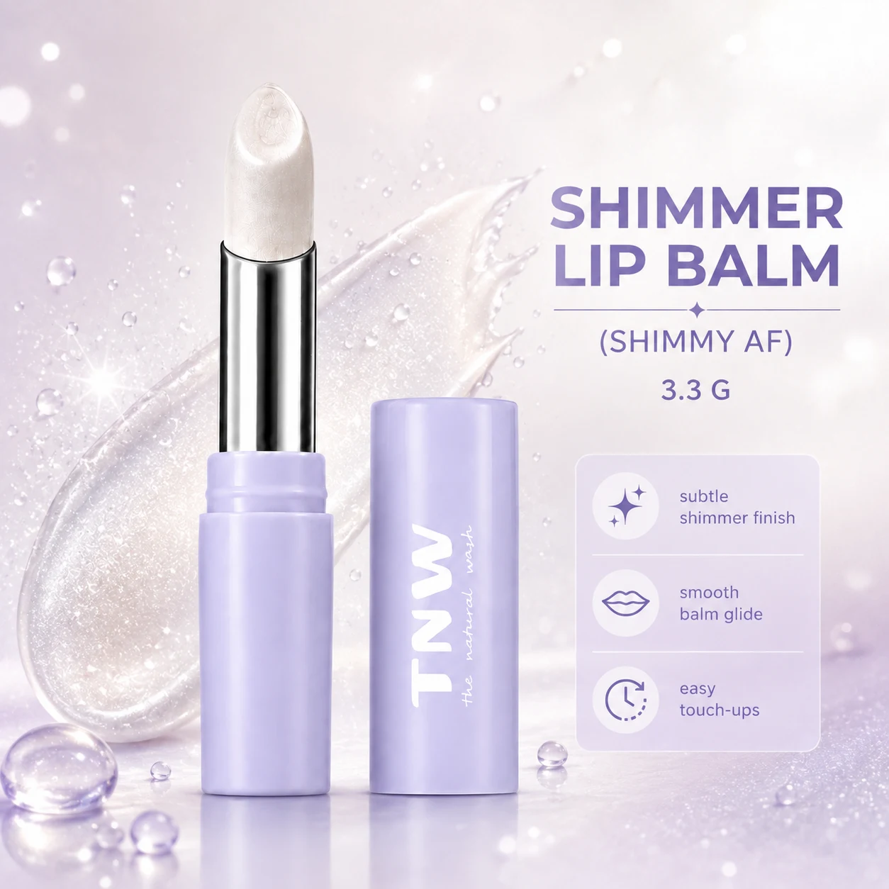 TNW The Natural Wash Shimmer Lip Balm 3.3g for Soft, Moisturized Lips with Subtle Glossy Shine