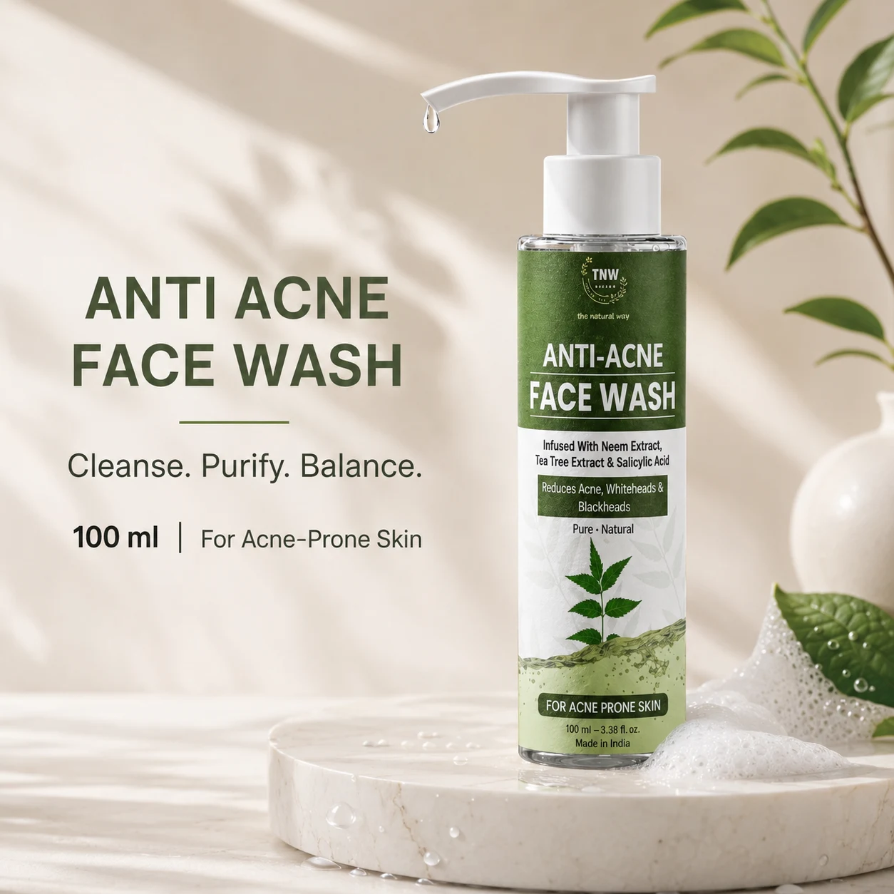 TNW The Natural Wash Anti-Acne Face Wash 100ml for Oily, Acne-Prone Skin, Deep Cleansing & Fresh Clear-Looking Skin, image 1
