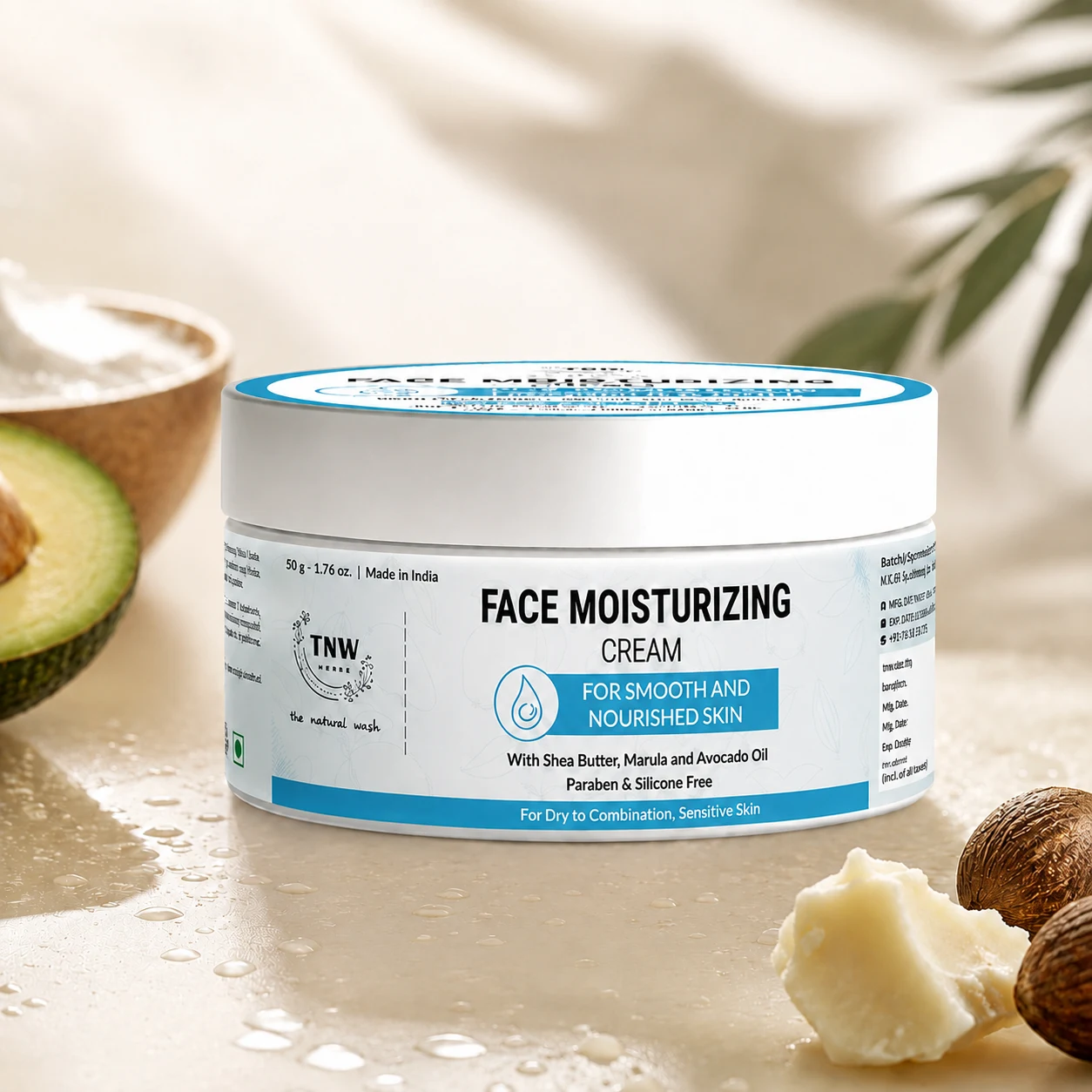 TNW Face Moisturizing Cream with Shea Butter, Marula & Avocado Oil | For Dry, Combination & Sensitive Skin | Paraben & Silicone Free | 50 g, image 1