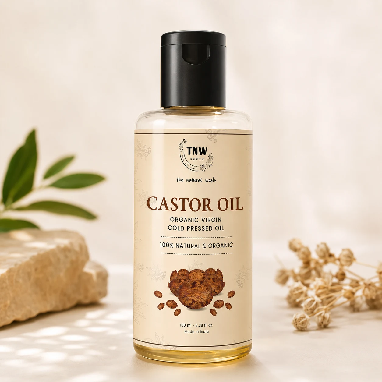 TNW The Natural Wash Organic Virgin Cold Pressed Castor Oil for Skin & Hair, Deep Moisturizing Care for Dry Skin, Scalp Massage, Brows, Lashes & Body, Pure 100 ml, image 1