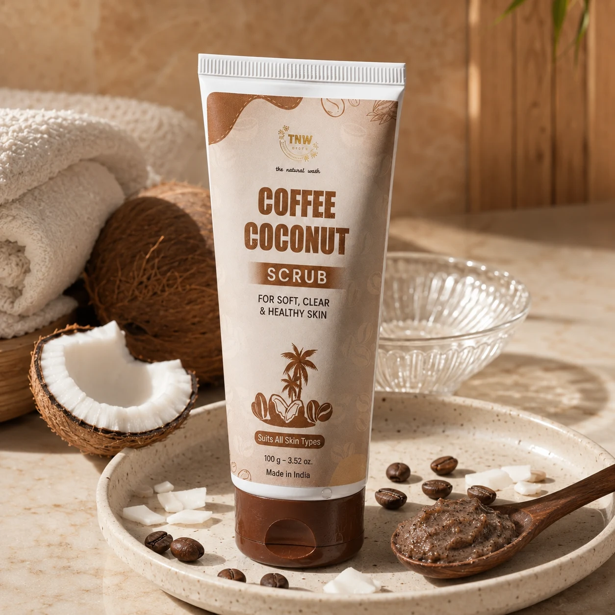 TNW The Natural Wash Coffee Coconut Scrub 100g for Face & Body Exfoliation, Smooth, Soft & Glowing Skin, image 1