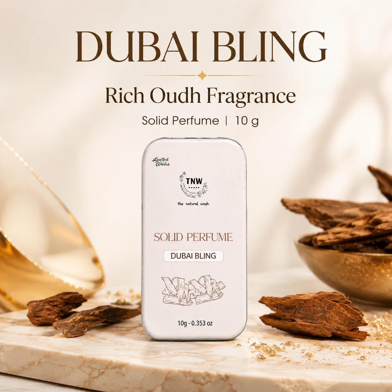 TNW The Natural Wash Solid Perfume 10g Dubai Bling Oudh for Rich, Premium & Travel-Friendly Fragrance